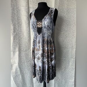 ONE WORLD Sleeveless Maxi Dress in Black, Gray, and Gold